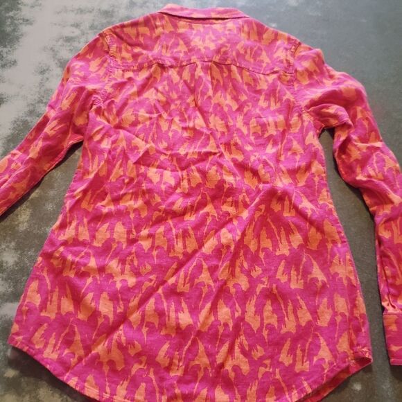 Vineyard Vines Parrot orange&pink linen blend button down shirt sz 0 - Picture 4 of 4